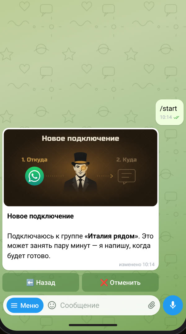 The bot joins the WhatsApp group after receiving the link